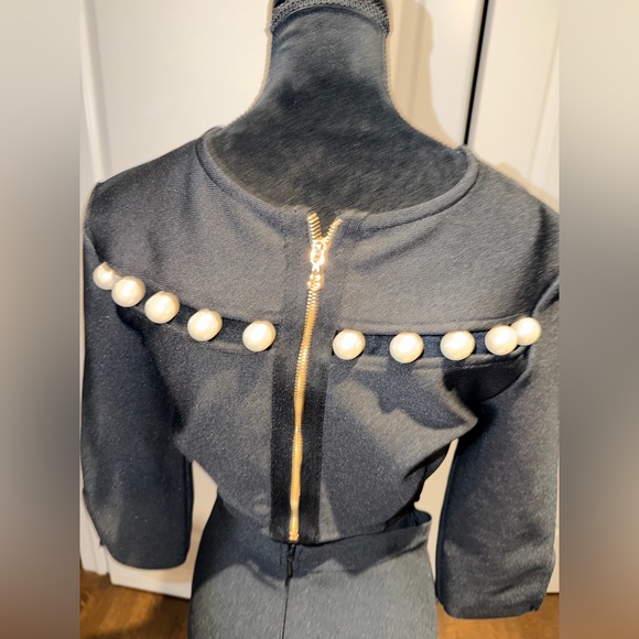 Pearl Black cutout Bodycon Skirt Top Matching Set Women’s Size Small Like New - Picture 5 of 16